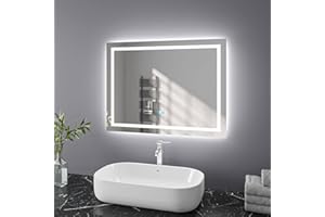 Finmrys Bathroom Mirror with LED Lights, 800 x 600 mm Illuminated Bathroom Mirror with Demister Dimmable 3 Colour Light Memory Function Horizontal/Vertical（31.5x23.62 Inch）