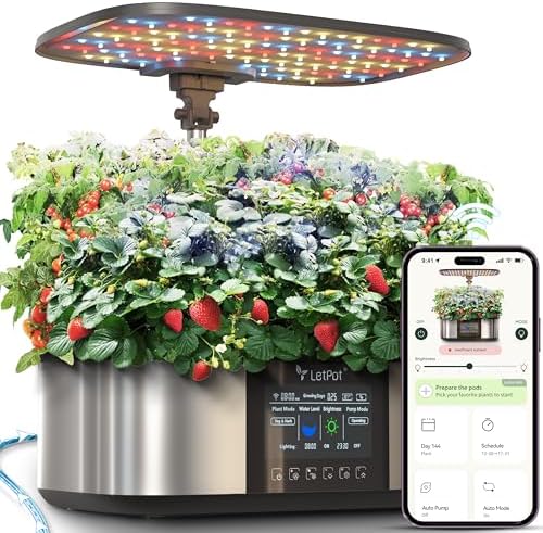 LetPot LPH-Max - Kit per coltivazione idroponica, 21 cialde APP e WiFi, controllo automatico, intelligente per interni, con luce LED da 36 W, kit di irrigazione a goccia automatica, nutrimento e