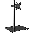 BONTEC Single Arm Monitor Stand for 13-32 Inch Screens, Freestanding Monitor Mount with Glass Base Up to 10 KG, Adjustable Motion Tilt ±75° Swivel ±80° Rotation 360°, VESA 75/100mm