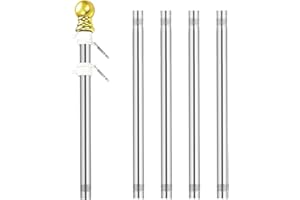 Nicoone 6 FT Sectional Flag Pole Kit for Outside House,Stainless Steel Metal Flag Poles 360° Tangle Free Wall Mounted Heavy Duty Flagpole Tangle Free for Garden Yard Porch Roof Walls