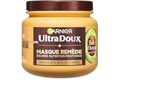 Garnier Ultra Doux - Masque pour Cheveux Secs, Ondulés, Bouclés ou Crépus - À l'Huile d'Avocat et Beurre de Karité - Texture Riche et Onctueuse - 340 ml