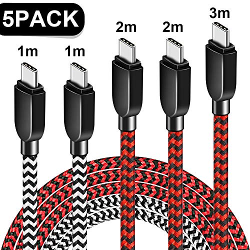 VIVK Cable USB C, 5-Pack [1/1/2/2/3 M] Cable USB Tipo C Sincronización para Samsung Galaxy S10/S9, Note 8, Nintendo Switch, Sony Xperia XZ, Google Pixel, HTC 10/U11, OnePlus 5T, Huawei P9
