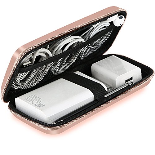 Preisvergleich Produktbild ACOCOBUY Kabel Organizer Taschen Kleine, Powerbank Case Schutzhülle Externe Festplatte Tasche Stoßfest für 10000mAh Powerbank, USB-Kabel,USB Stick, Kopfhörer, Festplatte, Ladegerät - Rose Gold