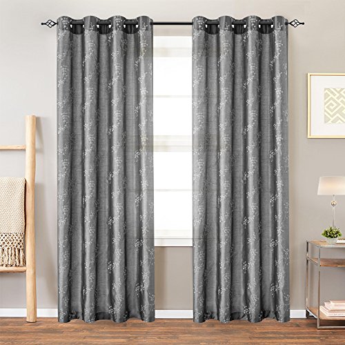 TOPICK Blümchen Stickerei Vorhänge mit Ösen künstliche Seide Bestickt Gardinen für Wohnzimmer, 2 stück, 140 x 225 cm Grau TOPICK Blümchen Stickerei Vorhänge mit Ösen künstliche Seide Bestickt Gardinen für Wohnzimmer, 2 stück, 140 x 225 cm Grau