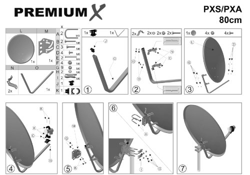 PremiumX Digitale SAT Anlage 80 cm + Opticum Quad 0,1dB LNB 4 Teilnehmer + 8 F-Stecker 7mm vergoldet - 6