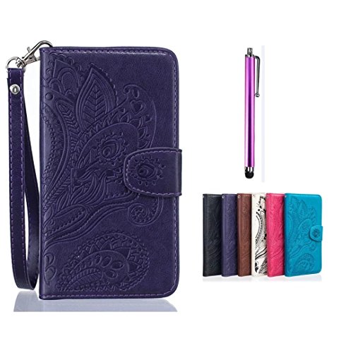 iPhone 6s Hülle iPhone 6 Hülle, MUTOUREN Handyhülle iPhone 6s / iPhone 6 (4.7 Zoll) Schutzhülle Book Style Wallet Case Cover Tasche mit Mischfarben Kartenfach Standfunktion Magnetlasche + Bleistift Touch, Pfau Blumen Lila