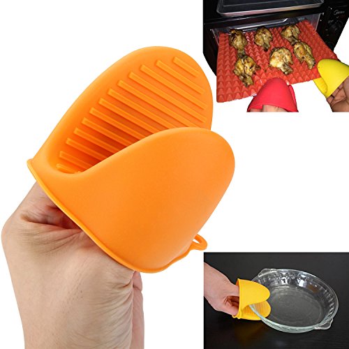 Grillhandschuhe Vikeepro Ofenhandschuhe( 2er Set )bis zu 500°C hitzebeständig Lange Unterarmschutz Backhandschuhe Topfhandschuhe mit Kostenlosen Silikon Topfhalter - 2