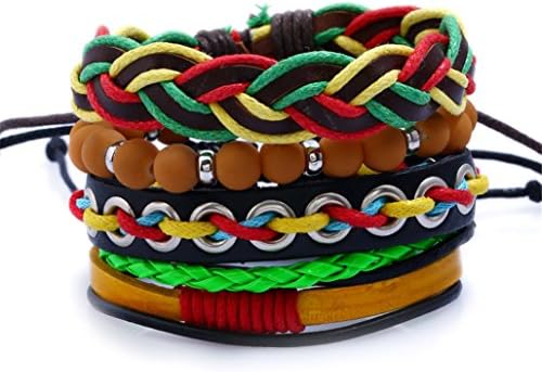 Men Leather Bracelets,Tianmao Creative Color Fight Red,Yellow And Blue Suit Retro Bracelet Multi-woven Handmade Leather Bracelet Rope Jewelry