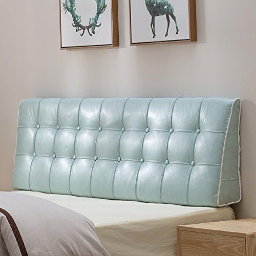 Fine Large Leather Headboard Backrest Cushion, Lumbar Pillow Soft Bag Double Triangle ( Color : Light blue , Size : 180cm-Headboard )