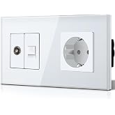 16A EU SOLECKE Food Glass Plate with TV and PC Connections 100-220V AC Sockets White