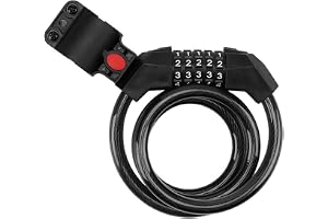 Bike Lock Cable 5-Digit Resettable Combination Coiling Cable Lock, Black, 1.2M