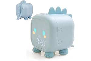 VORRINC Sveglia Digitale da Comodino, Sveglia Dinosauro per Bambini, Sveglie per Bambini Analogico, Luce Notturna Colorata a Tempo Ricaricabile USB, Funzione Snooze, Regalo di Compleanno (blu)