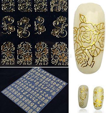 108 Pcs Nail Sticker Metal Retro Hollow Totem Gold Silver Nail Sticker