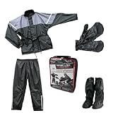 Ajuste del ancho en la unión Roleff Racewear Juego de Chaqueta y Pantalón Impermeables 4 Piezas, Negro/Gris, XXXL