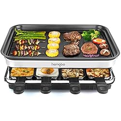 Appareil a Raclette pour 8 Personnes, Inclus 8 Poêlons et 1 Spatule Raclette, Revêtement Anti-Adhésif Plaque de Cuisson, 1500W