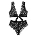 Produktbild POIUDE Sexy Dessous,Frauen Plus Size Lace BH Dessous Unterhose Set Nachtwäsche Bowknot Babydoll(Schwarz, S)