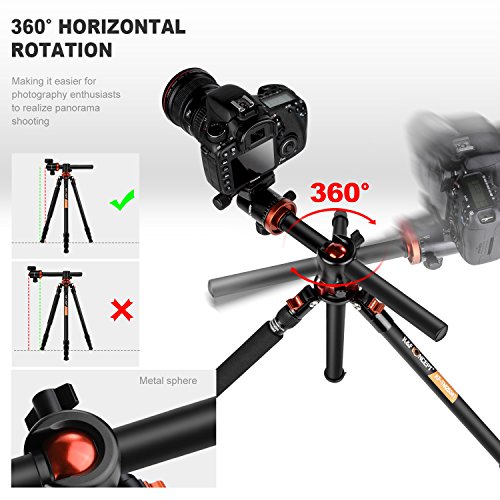 Trípode Profesional - K&F Concept TM2534T Trípode Extensible Monopod 4 secciones con 360° y 180° Columna Central Cabeza de Bola Placa Rápida Liberazación para Cámara DSLR Canon Nikon Sony GoPro