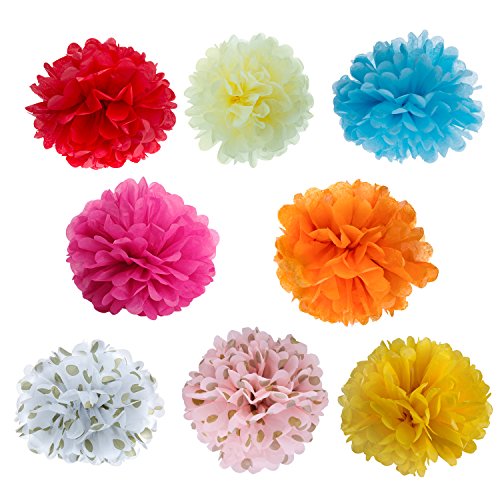 ZeWoo Set von 16 Stück Seidenpapier PomPons für Hochzeit Party Papierblumen Deko, 8″, 10″ - 2