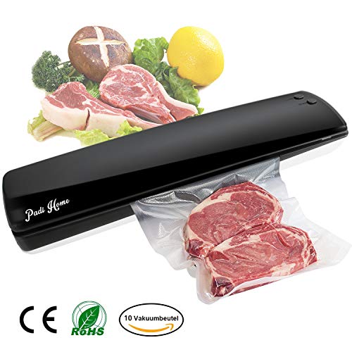 Preisvergleich Produktbild Vakuumiergerät, Padi Home Folienschweißgerät für Lebensmittelaufbewahrung, Automatisch Vakuumierer mit 10 Profi Folienbeutel, 30cm lange Schweißnaht, Lebensmittel bleiben bis zu 9x länger frisch