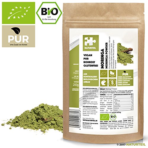 Preisvergleich Produktbild 200 g Moringa Pulver Bio - Im Aromadichten & Wiederverschließbaren Beutel - Naturteil