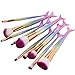 NEEDOON 10Pcs Mermaid Makeup Brushes Premium Makeup Brush Set Synthetic Kabuki Cosmetics Foundation Blending Blush Eyeliner Face Powder Brush Makeup Brush Kit