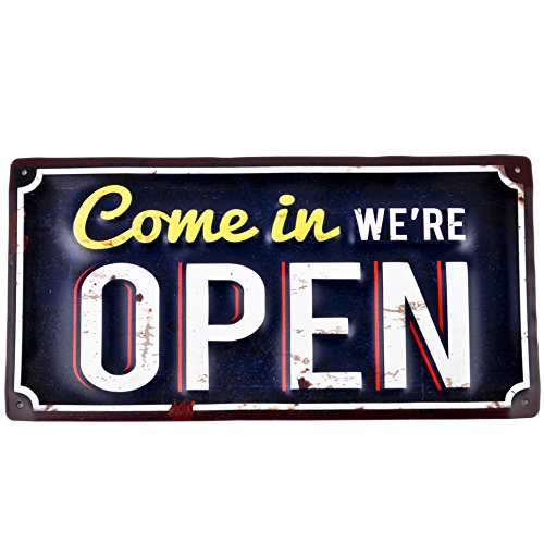 Dadeldo Living & Lifestyle Panneau métallique avec Inscription en Anglais Open Design rétro Noir 15 x 30 cm