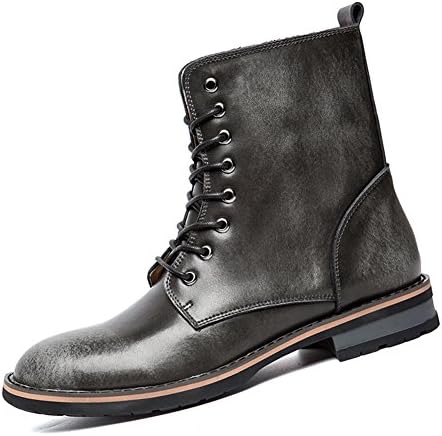 XiaoYouYu Men's Retro Lace up Military Martin Ankle Boots Grey, 9 UK