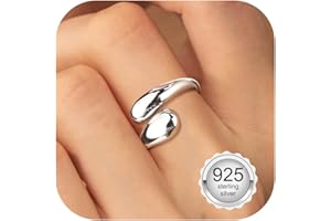 Diamday Anillos de plata de ley 925 para mujer, anillos de plata ajustables para el pulgar, anillos abiertos de plata para nudillos, anillo grueso en forma de lágrima