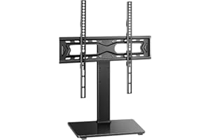 FURWOO Uniwersalny stojak na telewizor 27 do 65-calowych telewizorów LCD LED, 4-poziomowa regulacja wysokości, podstawa pod telewizor z podstawą ze szkła hartowanego, stojak na blat, Vesa, 400 x 400