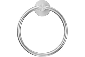 JUNMOXIAO Self Adhesive Towel Ring for Bathroom, Stainless Steel Adhesive Hand Towel Holder, No Drilling Modern Hand Towel Hanger, Brushed Silver Ring