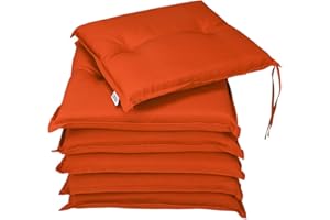 Detex® Set de 6 Cojines para Sillas Boston Naranja Repelentes al Agua Cojín de Asiento Exterior Lavables