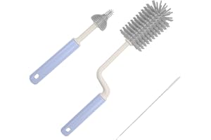 ANGNYA Baby Bottle Brushes, Silicone Bottle Brush 3 Pcs Soft Mom Bottle Brushes for cleaning Water Bottles, Baby Bottles, Thermoses, Glasses Cups, Wine Glass (Blue&White)