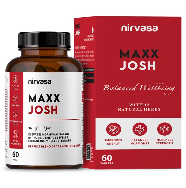 Nirvasa Maxx Josh Testosterone Supplement Tablets (500mg) with Ashwagandha, Gokshura & Safed Musli |For Performance Support, 