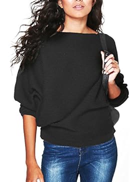 Yidarton Damen Pullover Oversized Rippe Knitted Batwing Baggy Jumper Top Strickjacken