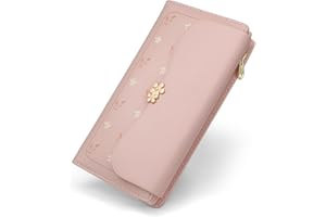 REETEE Portafoglio Donna Large,Portafoglio in Pelle PU Formato Lungo Portafogli da Donna con Cerniera Portamonete e 10 Porta Credito Carte (L-Rosa)