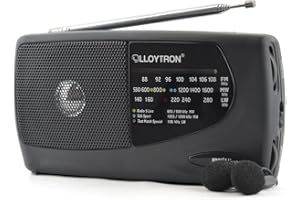 LLOYTRON ‘Sports’ 3 Band Personal Sports Radio with Earphones – Integral Fold Flat Carry Handle - Telescopic Antenna - Earphone Socket - Rotary Controls – Tuning Window - Battery Powered – N736 – Black