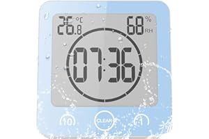 ALLOMN Orologio da Bagno, Doccia Orologio Allarme Impermeabile Toccare Controllo ℃/℉ umidità Temperatura, Timer per il Conto Alla Rovescia, 3 Metodi di Montaggio, Alimentazione a Batteria (Blu)