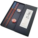 Valkyrie 2 &Ccedil;ift Doğal Ahşap Yemek &Ccedil;ubuğu Seti &ndash; Seramik &Ccedil;ubuk Tutacaklı Kutulu Japon Chopstick Seti