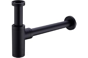Keymark Design Siphon [Extra Lang 200mm Tauchrohr], Universal Messing Designsiphon Syphon Sifon für Waschbecken & Waschtisch, Geruchverschluss 1 1/4 x 32mm, Abflussgarnitur Passgenau, Schwarz Matt