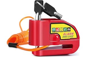 KECOLNA Motorcycle Lock, Disc Brake Lock Alarm 110db Aloud Anti-Theft Wheel High Security Lock Waterproof with Reminder Cable and Carry Pouch Universal Ideal for Bike Motorbike Electric Scooter Red