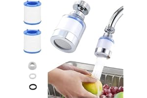 PEIXIONG Filtre à Eau pour Robinet 360°,Filtre à Eau pour Robinet avec 2 Éléments Filtrants Interchangeables en Coton,Détartreur de Robinet pour la Cuisine,L'évier,la Maison et la Salle de Bain