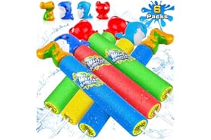RONSTONE Foam Water Pistol with Cute Animial Handle, 6Pcs Super Fun Water Guns for Kids, 4 Colors Water Blaster Summer Swimming Pool Outdoor Party Beach Water Fighting Toys
