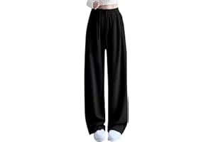 GENERIC Pantaloni della tuta a gamba dritta per adolescenti e ragazze, a vita alta, con coulisse, larghi, per bambine, tinta unita, oversize, pantaloni sportivi autunnali e invernali