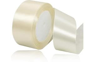 ASALZBOAY Geschenkband Beige 40 mm Breit,23 Meter Satinbänder Creme Stoff Schleifenband Kunsthandwerk, Kränze, Hochzeitsdekoration, Weihnachten, Haarbögen, Blumensträuße, Geburtstag und Geschenkverpackung
