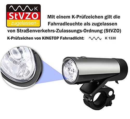 LED Fahrradbeleuchtung KingTop Wiederaufladbar USB Fahrradlampe Tragbare Taschenlampe StVZO zugelassen 50 Lux - 4