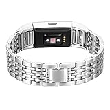 Armband Fitbit Charge 2 Silber,Uhrenarmband Fitbit Charge2 Frauen Armbänder Fashion Kristall Metall Edelstahl Ersatzarmband Smartwatch Armband Uhren Fitness Tracker Zubehör für Fitbit Charge 2