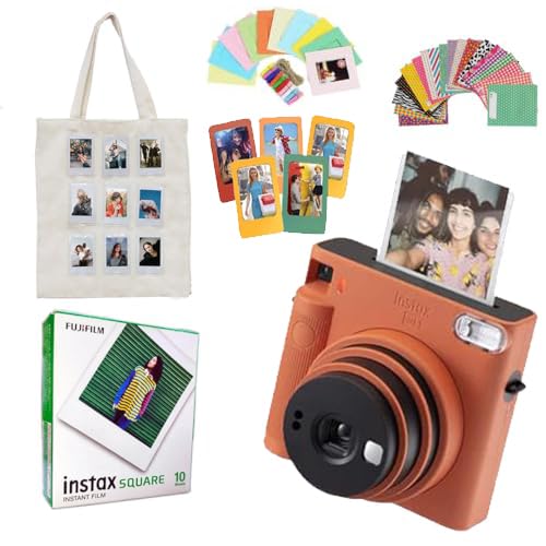 Fujifilm Instax Square SQ1 Instant Camera + 10 Square Film Shots + Canvas Tote Bag + Photo Hanging Set + Fridge Megnet Set + 