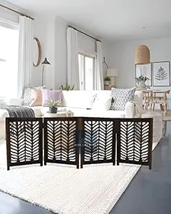 PINK CITY ARTS Wooden Freestanding Fold-able 4 Panel Brown Safety Gate, Baby Bate for Stairs, Baby Gates for Doorways, Fence for Kids, Baby Fence Play Area Indoor, Baby Safety Door Gate (Brown)