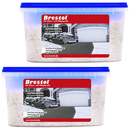 AUFTAUMITTEL mit Langzeitwirkung 2er-Set (2x 5 kg) (7019) --- Schnee- und Eis-Weg - ergiebiger und schneller als Streusalz - Streumittel Tausalz Auftausalz Südsalz Straßensalz Steinsalz Streugut Auftaugranulat Calciumchlorid -- Original Brestol