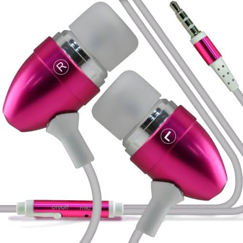 (Hot Pink) Samsung Galaxy A3,SM-A300F,SM-A300F/DS,A300G/DS,A300H/DS,A300M/DS Portable Coloured Aluminium Hands Free Headphones Earphone Headset with Microphone Mic ExclusiveTo Synamatic